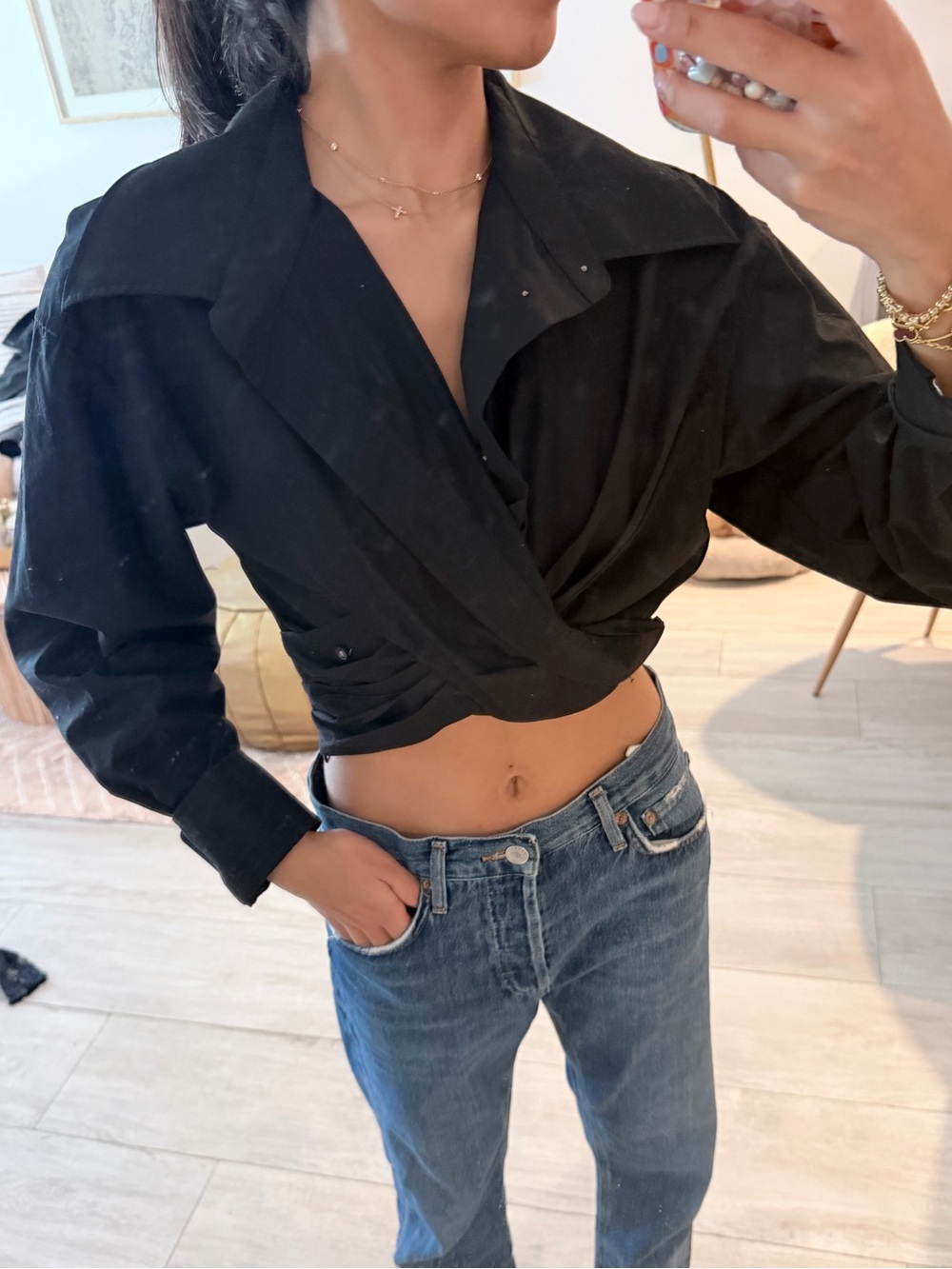 Alexander Wang Black Cropped Wrap Blazer